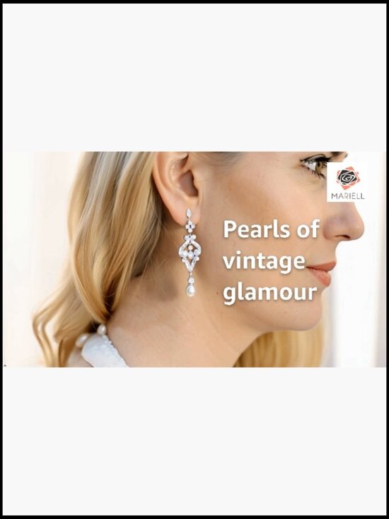 Freshwater Pearl Drop Earrings Bridal Wedding Prom Elegant Dangle Rhodium